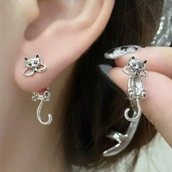 Jewelry - ⭐️❤️FREE Cat Kitten Drop Hipster Hippie Art Artsy Modern Classy Drop Earrings